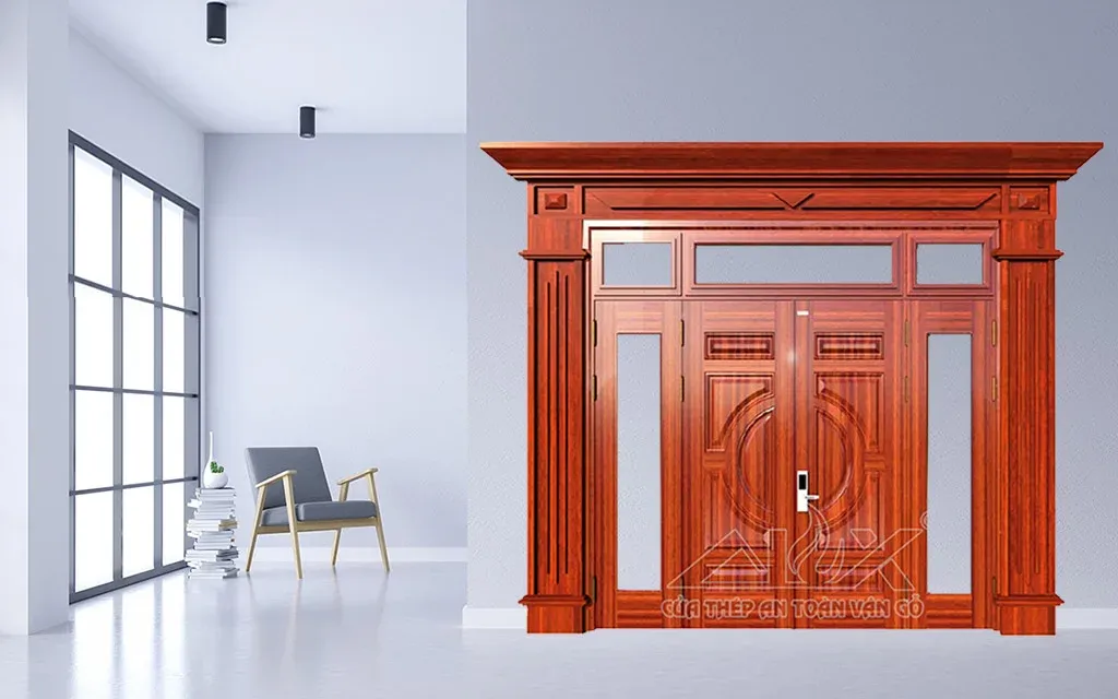 Cửa Thép Vân Gỗ 4 Cánh Lệch A42.2-K.K-PĐ