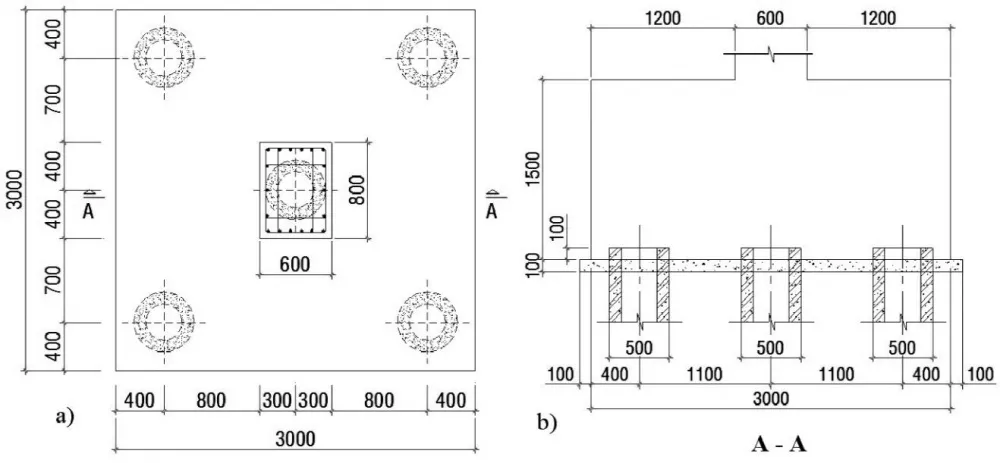 Mặt bằng, mặt cắt đài móng cọc M1
