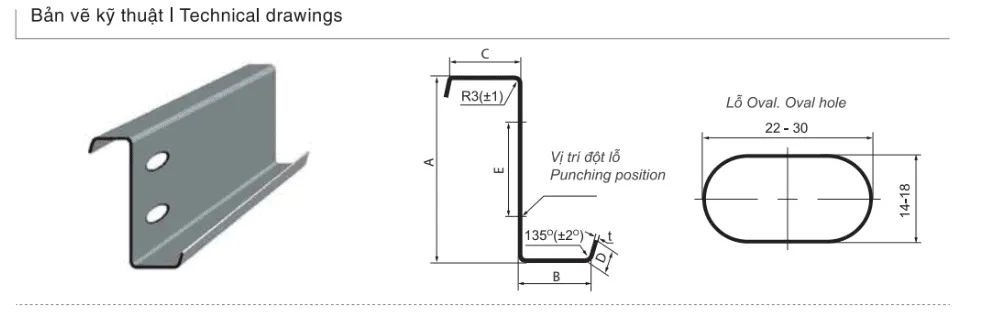 Bản vẽ kỹ thuật sản phẩm Xà gồ thép chữ Z cường độ cao G350/G450