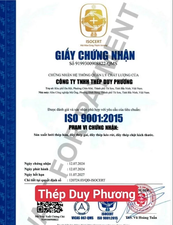 Chứng chỉ Iso Duy Phương