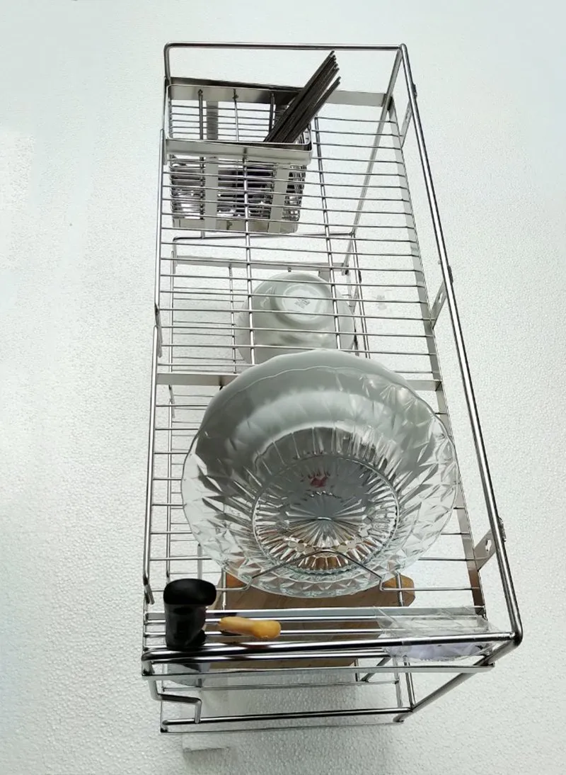 Kệ úp chén inox 304 2 tầng treo tường lắp đặt trên chậu rửa