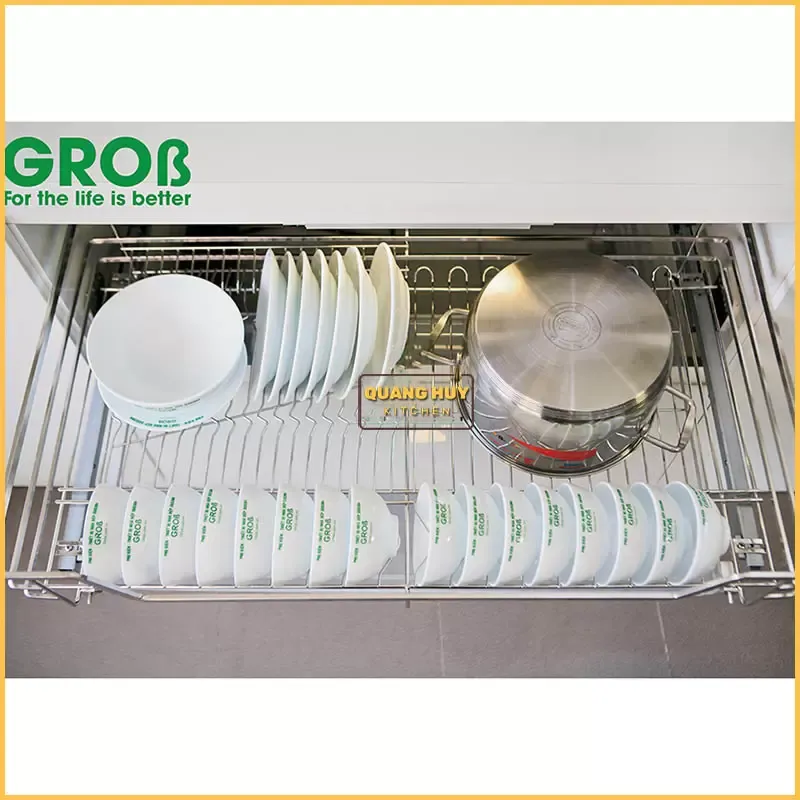 Hình ảnh thực tế kệ úp chén tủ dưới inox 304 nan dẹt