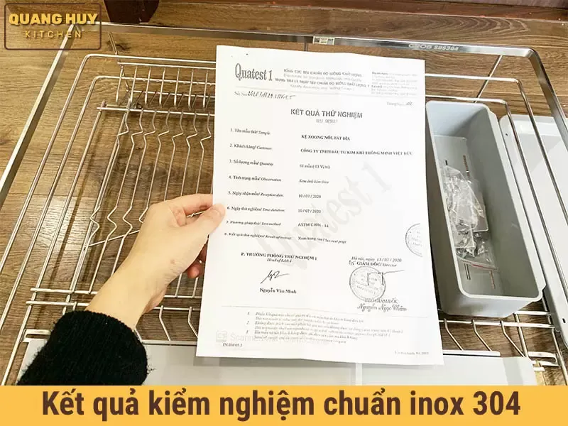 Kết quả kiểm nghiệm chuẩn inox 304 đi kèm với kệ úp chén
