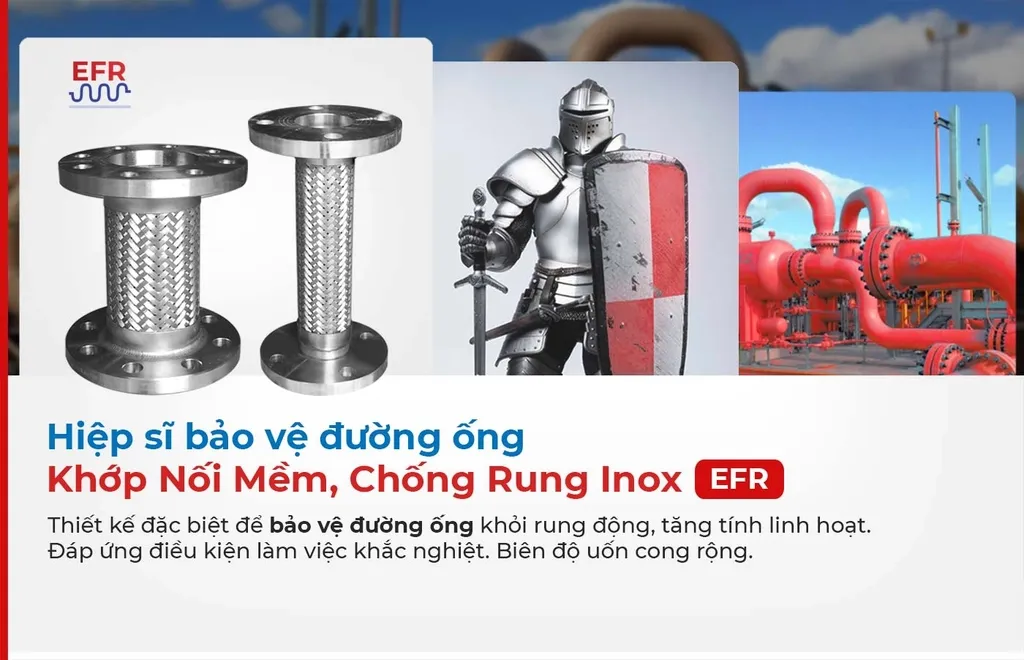 Cấu tạo khớp nối mềm inox với ruột ống gợn sóng và lớp bện kim loại bảo vệ