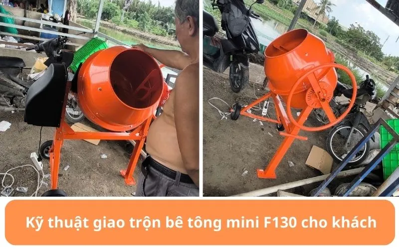 Kỹ thuật giao trộn bê tông mini F130 cho khách