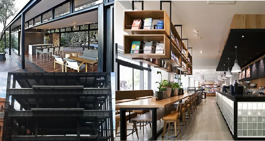 Nhà hàng khung thép phong cách đồng quê với tường gạch mộc