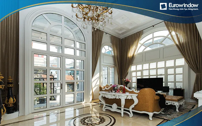 Cửa nhựa lõi thép 2 cánh chia ô lắp đặt tại phòng khách