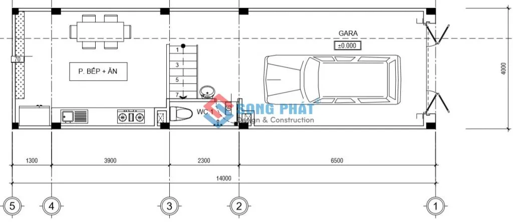 Mặt bằng tầng trệt có gara ô tô