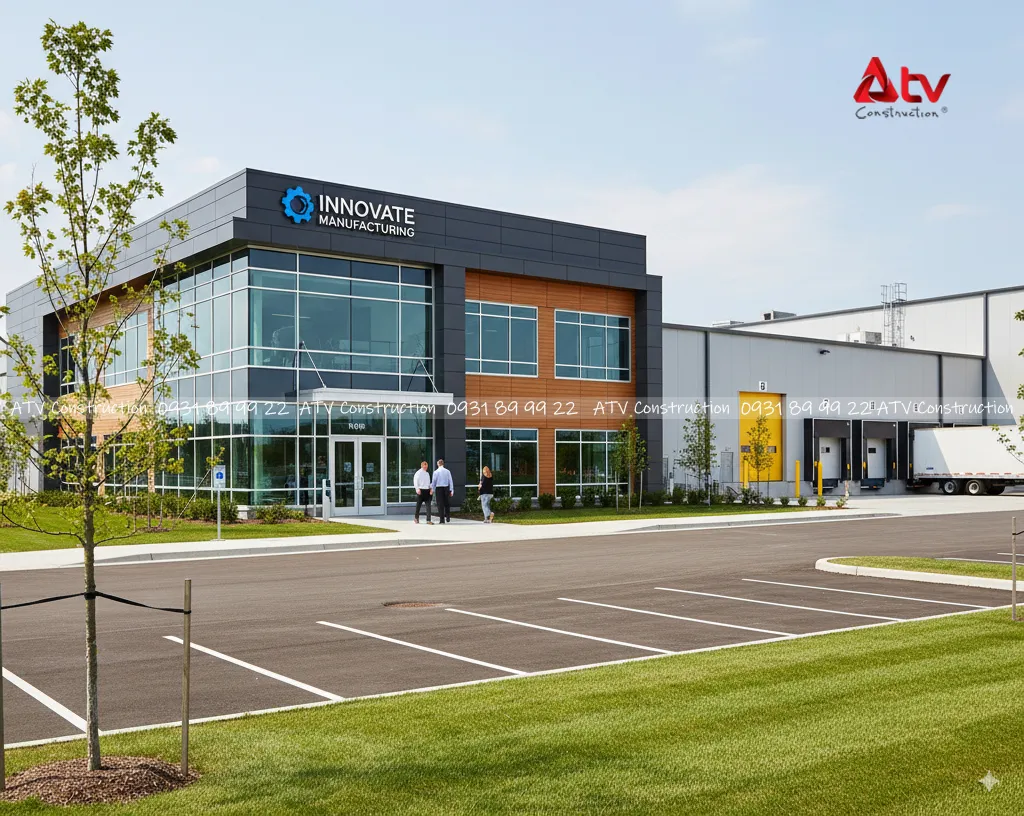 mặt tiền nhà xưởng đẹp kết hợp văn phòng