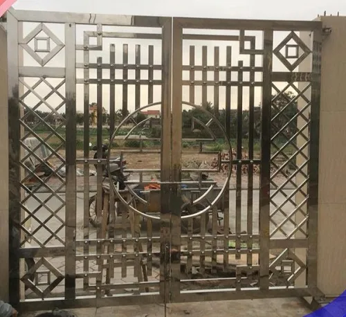 Mẫu cổng inox 2 cánh chữ thọ tròn đẹp