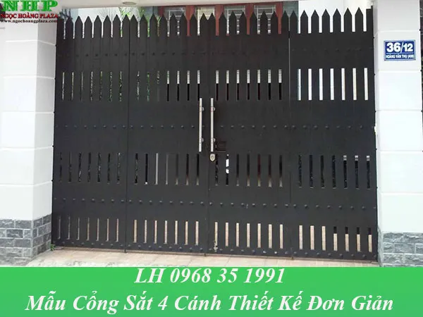 Mẫu cửa cổng sắt 4 cánh với thiết kế đơn giản