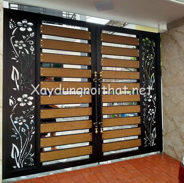 Mẫu cửa cổng sắt 2 cánh với hoa văn CNC ấn tượng