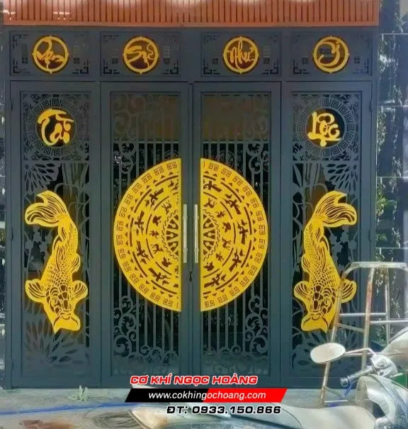 Mẫu cửa cổng sắt hộp 4 cánh cắt CNC tinh xảo