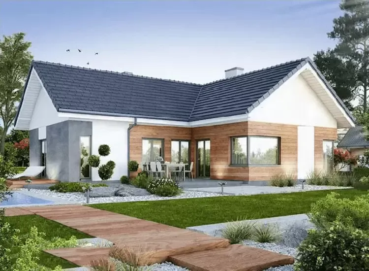 Kiểu nhà cấp 4 100m2 3 phòng ngủ chữ L