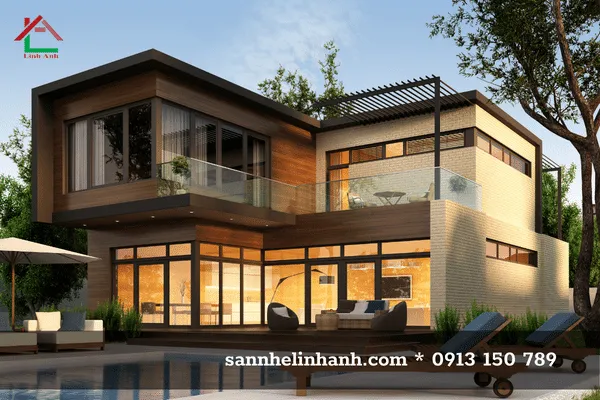 Mẫu nhà thép tiền chế dân dụng 2 tầng vách kính siêu sang