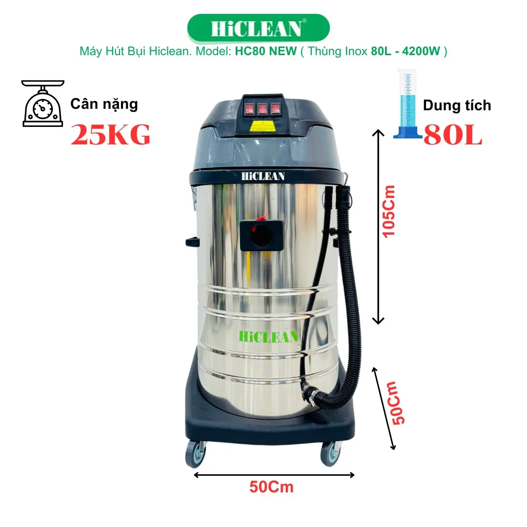 Bảng điều khiển và công tắc chức năng trên máy hút bụi công nghiệp HiClean