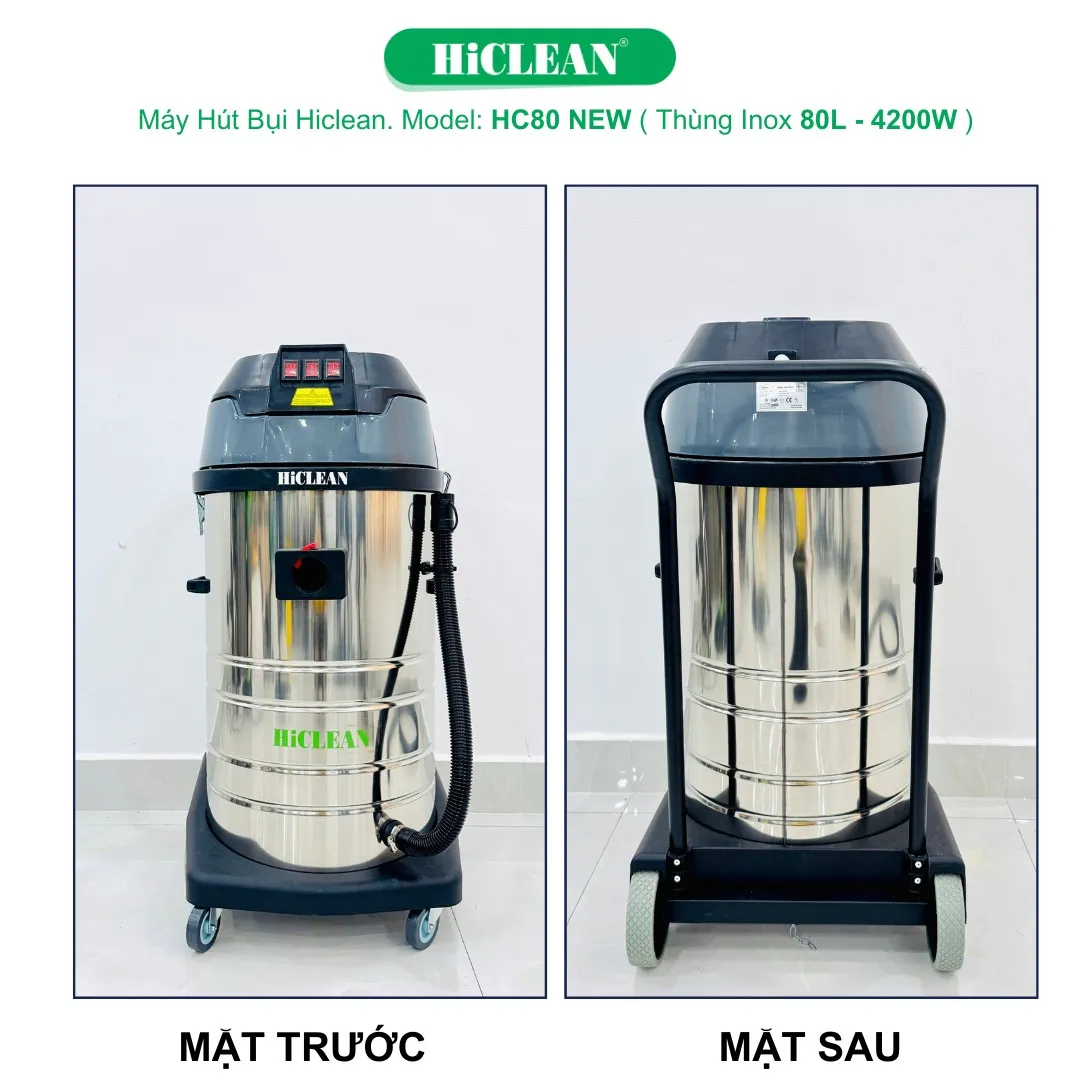 Thùng chứa inox 80L với van xả nhanh trên máy hút bụi công nghiệp HC80 NEW