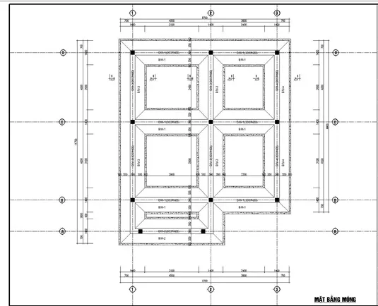 Bản vẽ kết cấu thép móng băng 3 tầng - Mặt bằng