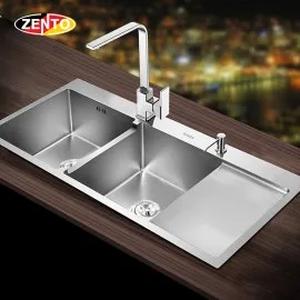 Chậu rửa chén bát inox 2 hố cân có bàn chờ HD10048-304Q