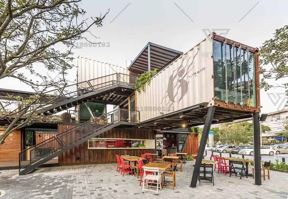 Mẫu thiết kế thi công quán cafe khung thép bằng container