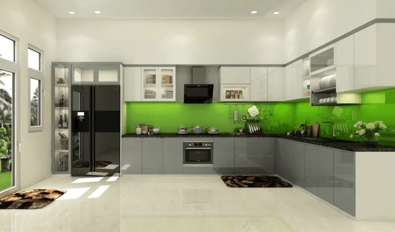 Tủ bếp MFC phủ Acrylic với bề mặt bóng gương