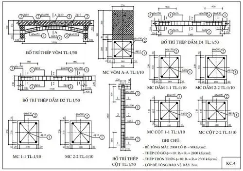 Nguyên tắc bố trí thép cột nhà 2 tầng - minh họa