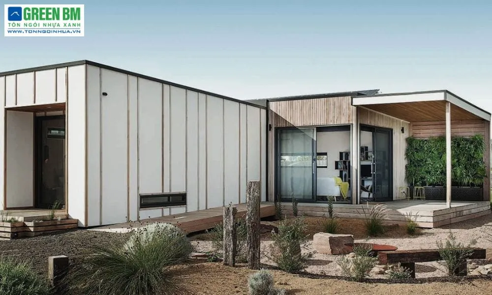 Mẫu nhà cấp 4 khung sắt chữ L mái tôn