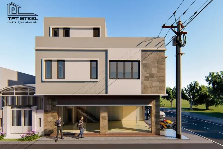 nhà khung thép 2 tầng đẹp hiện đại