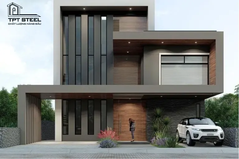 nhà khung thép 2 tầng hiện đại