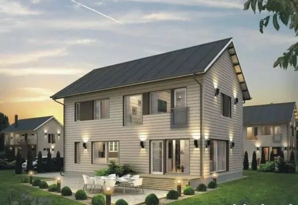 nhà khung thép dân dụng 2 tầng đơn giản, hiện đại