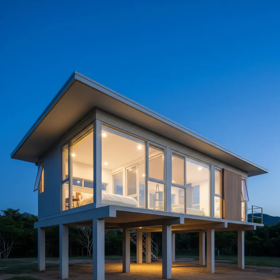 Nhà sàn bê tông đẹp, độc đáo, kết hợp nét truyền thống và hiện đại