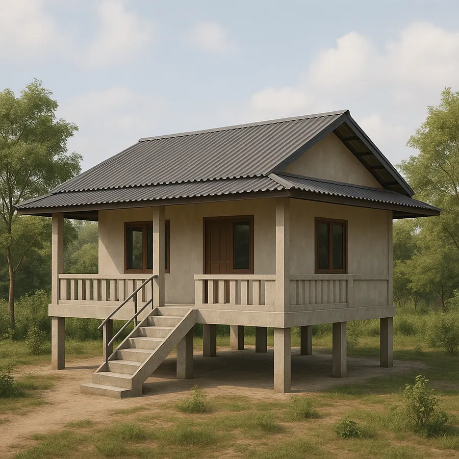 Nhà sàn bê tông nông thôn đẹp, thông thoáng, mát mẻ