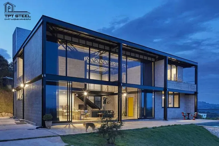 nhà thép tiền chế hiện đại 2 tầng