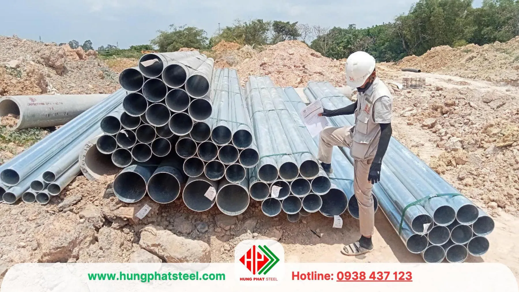 Ống kẽm Hòa Phát tại công trường thi công