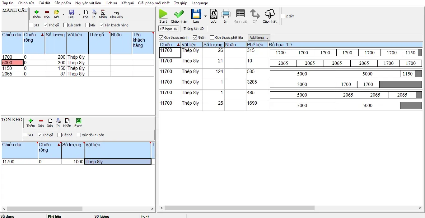 Phần mềm cắt thép khi sửa dụng chia cắt