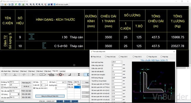 Phần mềm thống kê thép hình Delta Tip 3.5