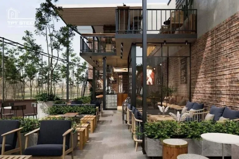 Quán cafe khung thép đơn giản