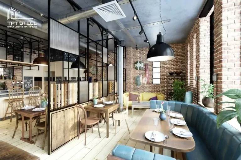 Quán cafe khung thép phong cách hiện đại