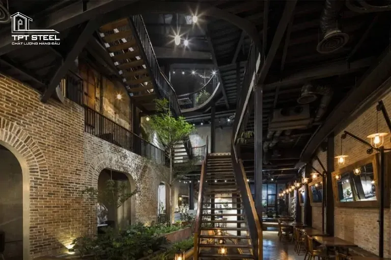 quán cafe khung thép phong cách công nghiệp