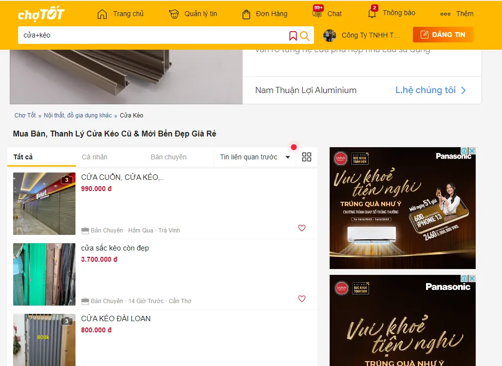 Giao diện website Chợ Tốt hiển thị mục rao vặt đồ cũ