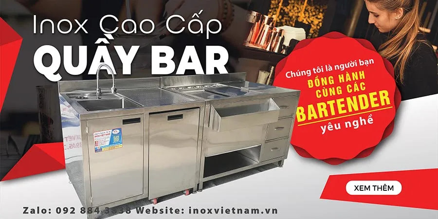Inox Việt Nam chuyên setup quầy pha chế, gia công sản xuất Kích thước quầy pha chế cafe, các mẫu quầy pha chế đẹp theo yêu cầu.