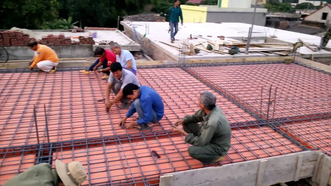 Bố trí thép sàn 2 lớp thực tế thi công