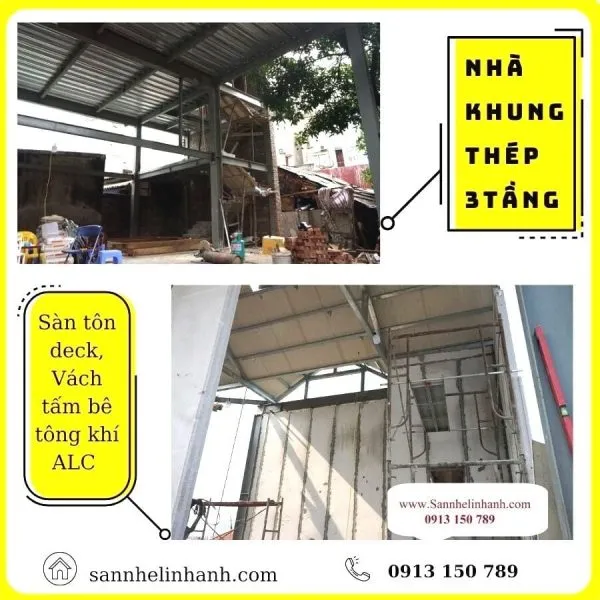 Nhà khung thép kết hợp tấm panel ALC làm tường, vách ngăn phòng