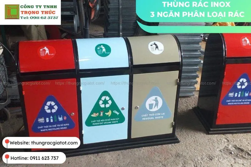 Thông số kỹ thuật thùng rác inox 3 ngăn
