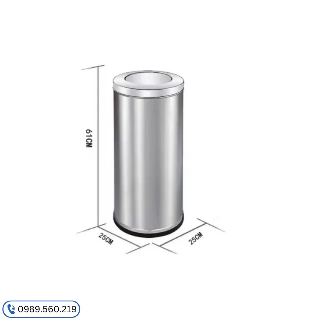 Mẫu thùng rác inox tròn nắp lật kích thước 25cm x 61cm