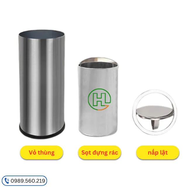 Thùng rác inox nắp lật 7