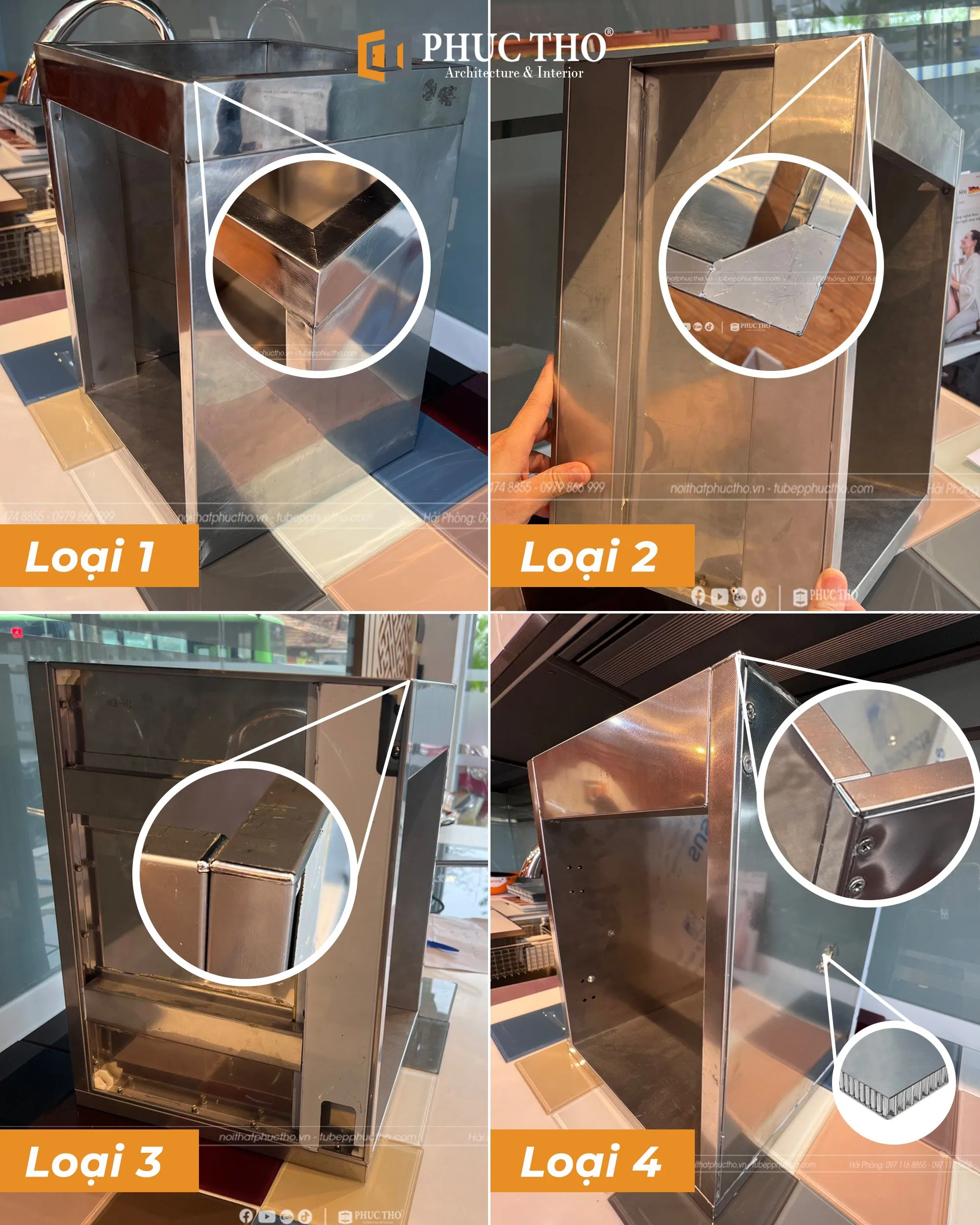 Minh họa 4 loại cấu tạo thùng tủ bếp khác nhau