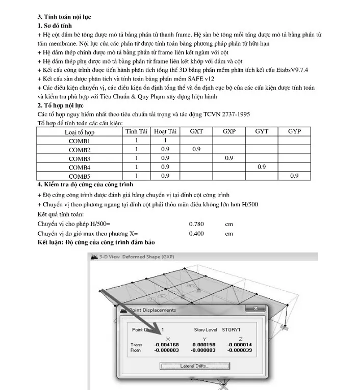 Bảng tính tải trọng tác dụng