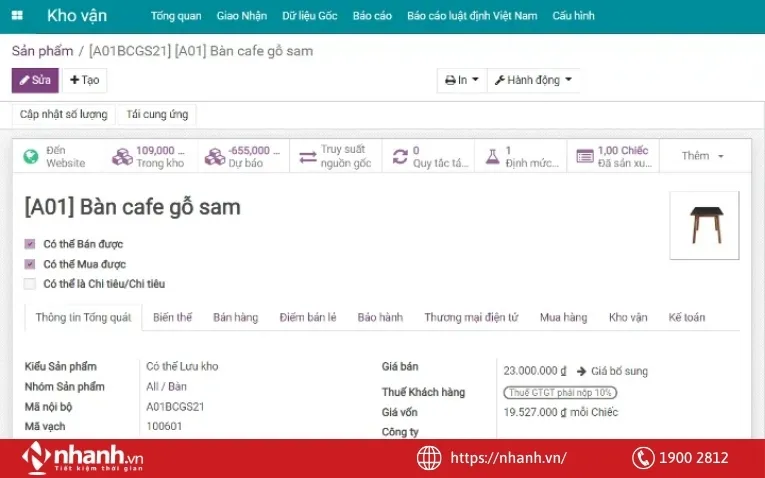 Tính năng quản lý kho hàng vật tư trên phần mềm Viindoo