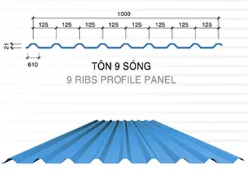 Quy cách tôn lợp mái 9 sóng